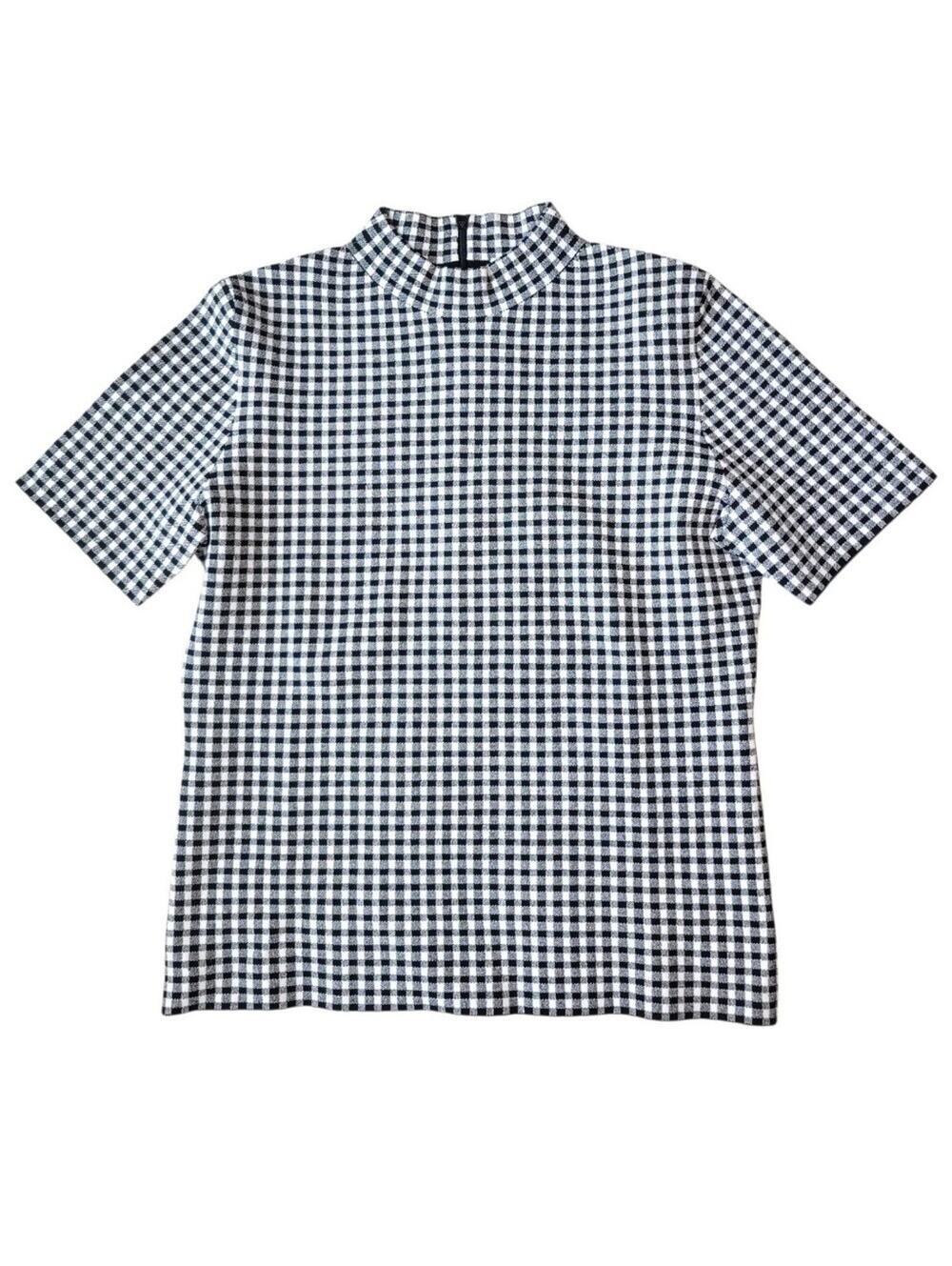 Akris Punto Black & White Gingham Short-Sleeve Shirt Thickweight US 8